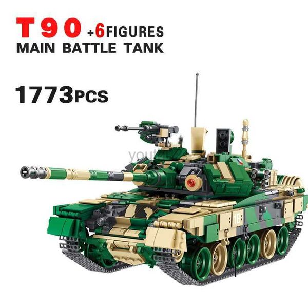 Maglioni da uomo 1773 pezzi Seconda Guerra Mondiale Militare Russia T-90 Carro armato da battaglia principale Modello Soldato Arma Building Block Adesivo Regalo Piccoli mattoni Giocattoli per bambini ZLN231110