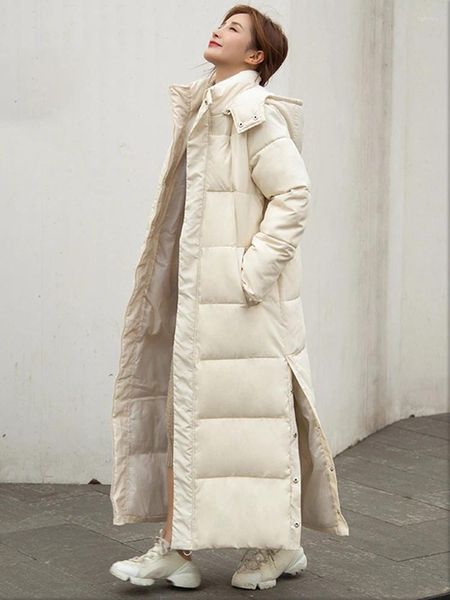 Trench da donna Cappotto invernale con cappuccio lungo da donna Piumino in cotone da neve Cappotto addensato caldo giacche spaccate laterali imbottite larghe