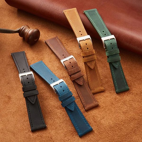 Assista Bandas Vintage Watch Strap Quick Release 18mm 19mm 20mm 21mm 22mm Cowhide Watchband Smart Watch Strap Acessórios PulseiraZ106 231110