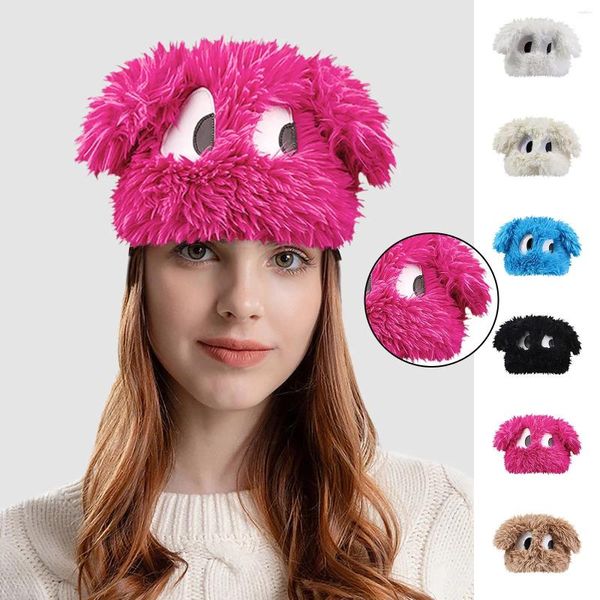 Berets engraçado dos desenhos animados chapéu de malha para mulheres pelúcia quente com olhos grandes bonitos e orelhas longas aconchegante doce earflap mad men velo