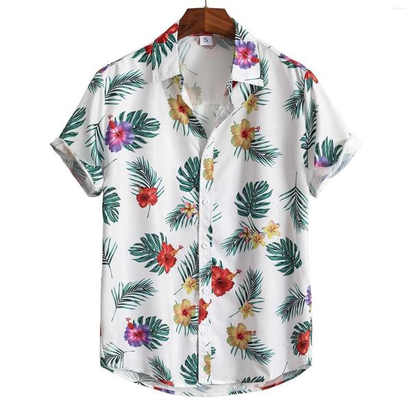 Magliette da uomo Casual da uomo risvolto allentato stampa colore polsino corto camicia con bottoni top estivo hawaiano da spiaggia di sabbia