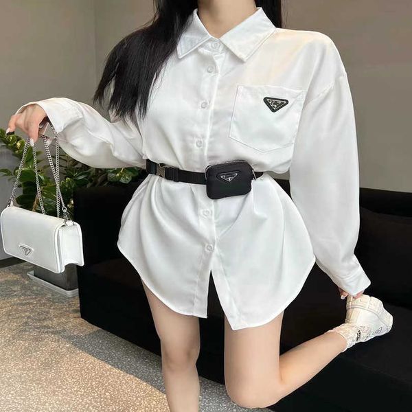 2023 New Women's High quality t-shirt Early Spring Design Sense Small Waistpack Loose Long Sleeve Acetic Acid Shirt Top