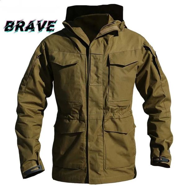 Giacche da uomo M65 Giacca mimetica militare tattica con cappuccio Giacca da esterno antivento impermeabile multitasche Trench da campo da uomo Top 231110