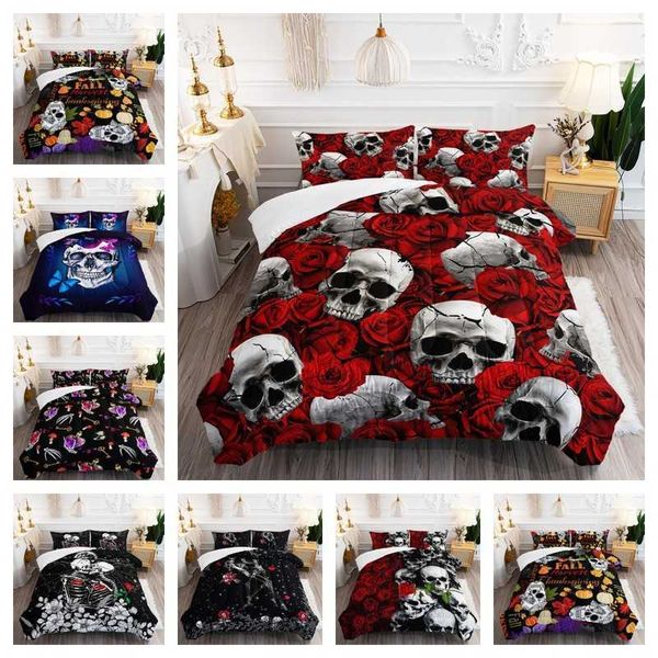 Quilt Skull Dark Wind Bettwäsche Fettfeder Seide Baumwolle Druckkern Heimtextilien 2304