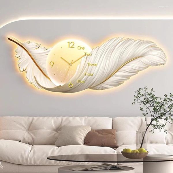 Wanduhren Leuchtende Luxus Moderne Hängende 3D Große Größe Ästhetische Nordic Stille Kunst Wandbild Uhr Licht HorlogeHome Decor