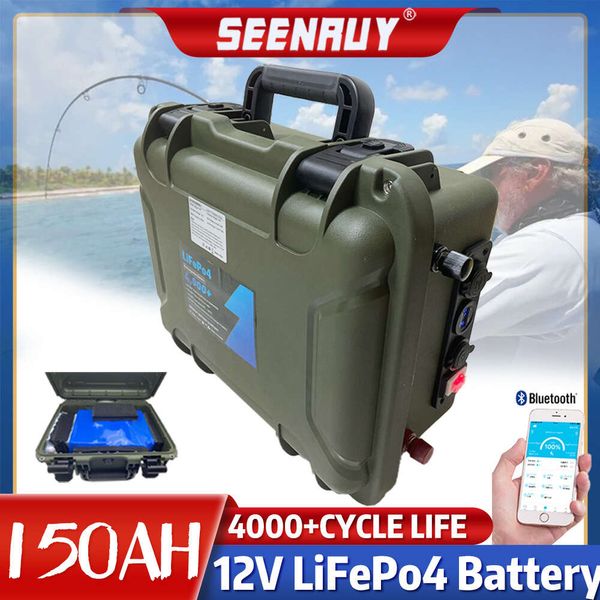 SEENRUY Army Green 12V 150Ah 180Ah LiFePo4 wasserdichte Lithiumbatterie 150A für 65lbs 86lbs Bootspropeller-Marineantrieb