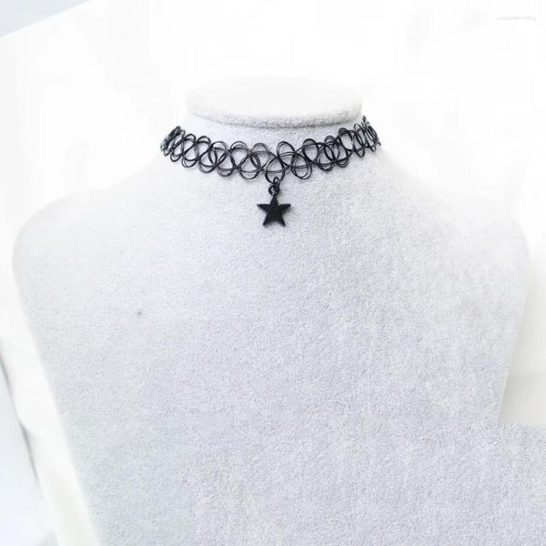 Girocollo vintage tatuaggio elasticizzato elastico simulato perla nera geometrica collana con pendente a stella di luna per le donne Chocker con lenza