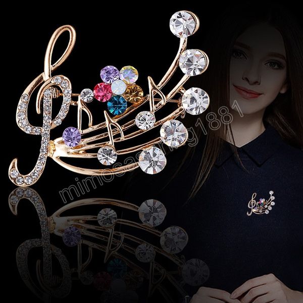 Spille con note musicali con strass alla moda per spille da donna e ragazze Accessori eleganti per feste con corpetto in cristallo