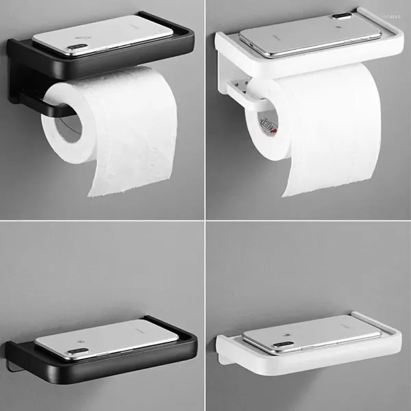 Dekoratif Plakalar Banyo Tırnak Ücretsiz Alüminyum Cep Telefonu Doku Kutusu Dekorasyon Raf Duvar Monte Tuvalet Kağıt Tutucu WC Roll Organizatör Gri