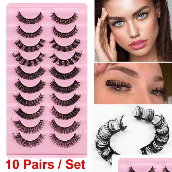 Cílios Falsos Curling Cat Eye Lashes 3D 10 Pares Grande Curvo Natural Fofo Wispy Suave Falso Volume de Cílios Falso Mink Extensão Ru Dhfov