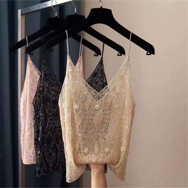 Camisoles tankları sidaimi moda kadın boncuk çalışması Camis kadınlar seksi kulübü Camissol parlak ve parlak kadın payetleri su tankı üst el yapımı çiçekler 230410