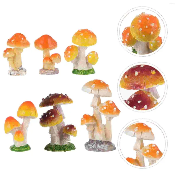 Decorazioni da giardino 6 pezzi Mini funghi Accessori per torte in resina Artigianato creativo Bonsai Fata Figurine Chic Ornamento Decorazione per esterni