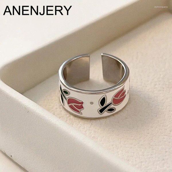 Cluster-Ringe ANENJERY Trendy Koreanische Tulpe Weiß Rosa Blumen Für Frauen Süße Blume Fingerring Hochzeit Schmuck