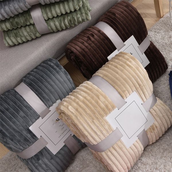 Flanelldecke, solide gestreifte Überwurfdecke, Flanell-Fleece, superweiche Decken, Winter, warme, flauschige Bettwäsche, Tagesdecke für Sofa, Schlafzimmer, Dekor02