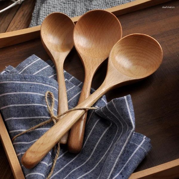 Ложки, деревянные большие ложки для супа, длинная ручка, кухонная ложка, чайная ложка, ложка для кейтеринга, рамэн, рисовая ложка, посуда, инструмент