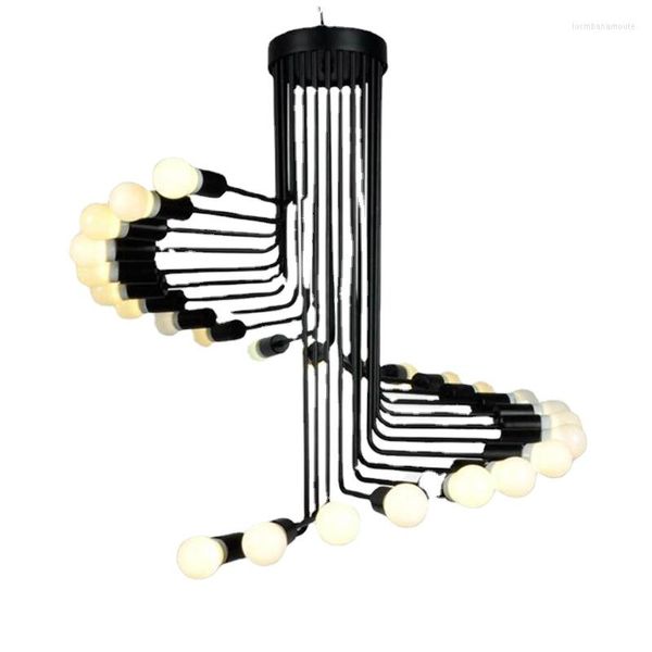 Люстры американская ретро -промышленная ветряная люстра творческая личность спираль лестница гостиная кофе ресторан ресторан Железный Арт -лампы