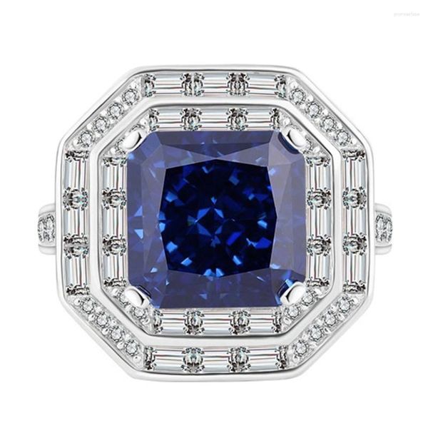 Anéis de cluster loja 925 prata esterlina princesa corte safira esmeralda pedra preciosa casamento anel de noivado jóias finas para mulheres