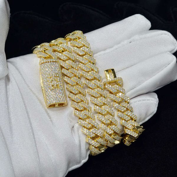 Großhandel Custom 10k 14k Echtes Massivgold Zertifikat Moissanit Diamant Kubanische Gliederkette Halskette Feiner Schmuck 7mm 12mm