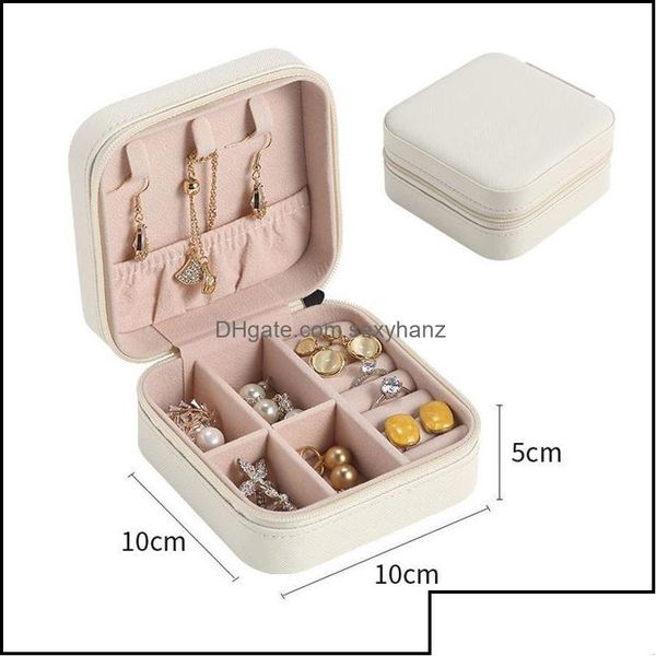 Schmuckschatullen Verpackung Display Tragbare kleine Box Mädchen Reiseschmuck Organizer Pu-Leder Mini-Etui Ringe Ohrringe Halskette Sto Dhikw