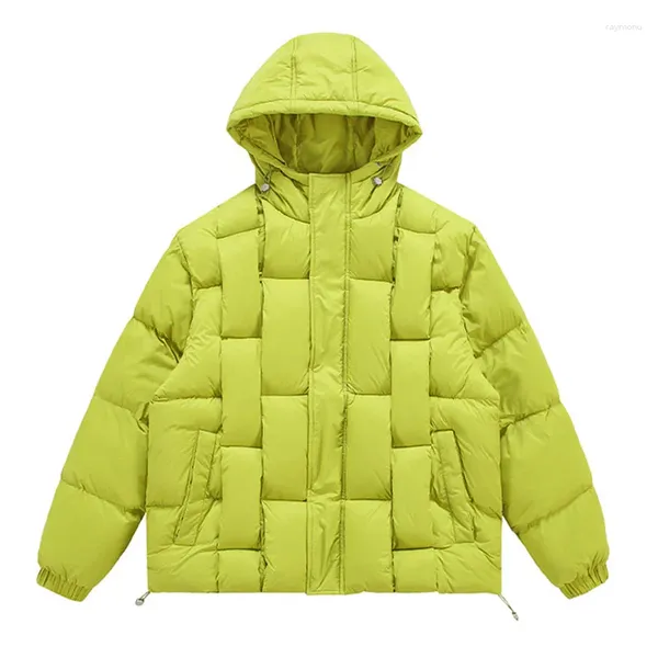 Jaquetas masculinas inverno quente acolchoado casaco homens hip hop harakuju puffer outwear parka cor sólida com capuz streetwear