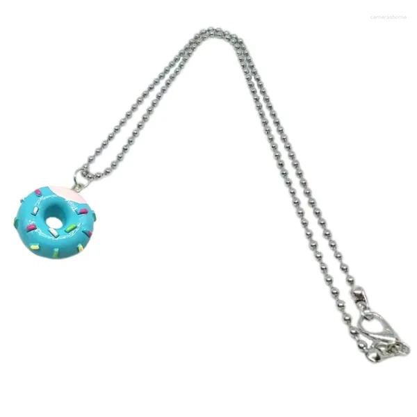 Anhänger Halsketten Acryl Mini Donuts Halskette Halsband Schlüsselbeinkette Metallperle