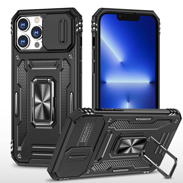 Slide Lens Kamera Hülle Handyhülle für iPhone 15 14 Plus 13 12 11 Pro Max XR XS Max Samsung S23 Plus Ultra A33 A53 A73 5G Armor Kickstand Shockproof Back Cover