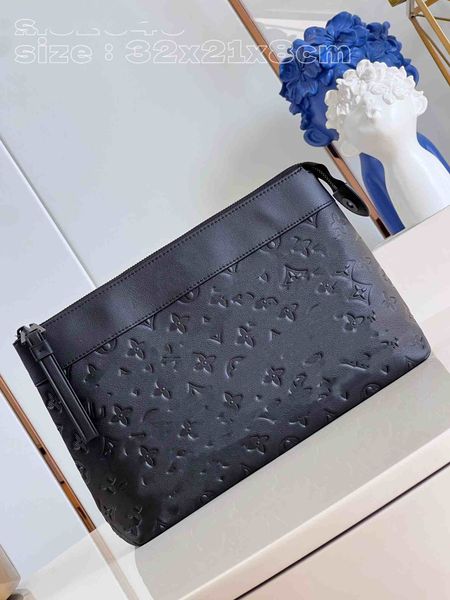 7A Hochwertige Designer-Tasche für Herren, luxuriöse schwarze geprägte Handtasche, lässige Handtasche, Designer-Geldbörse, große Kapazität, Handtasche, Aktentasche