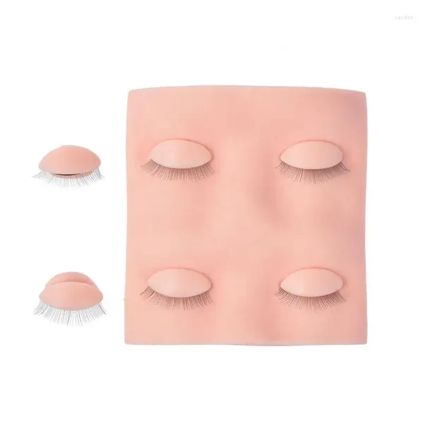 Pincéis de maquiagem para extensão de cílios, cabeça de manequim para treinamento de olhos, silicone durável, 3 pares de pálpebras substituídas para massagem facial