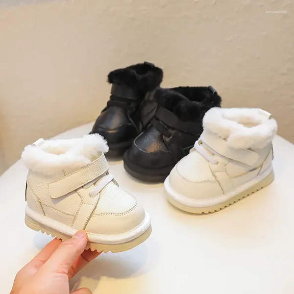 Зимние ботинки для малышей, коллекция 2024 года, однотонные плюшевые теплые ботинки для первых ходунков, нескользящая обувь из мягкого хлопка для маленьких мальчиков и девочек
