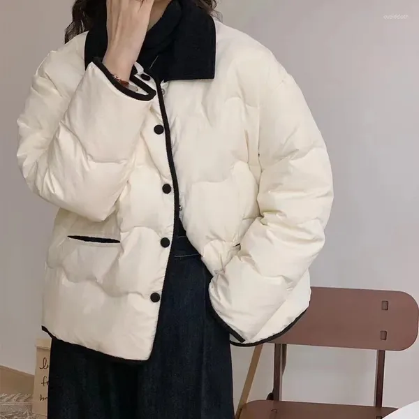 Suéter masculino branco para baixo casacos mulheres moda coreana casual algodão acolchoado jaqueta feminina outono inverno manga longa turn colarinho quente parkas