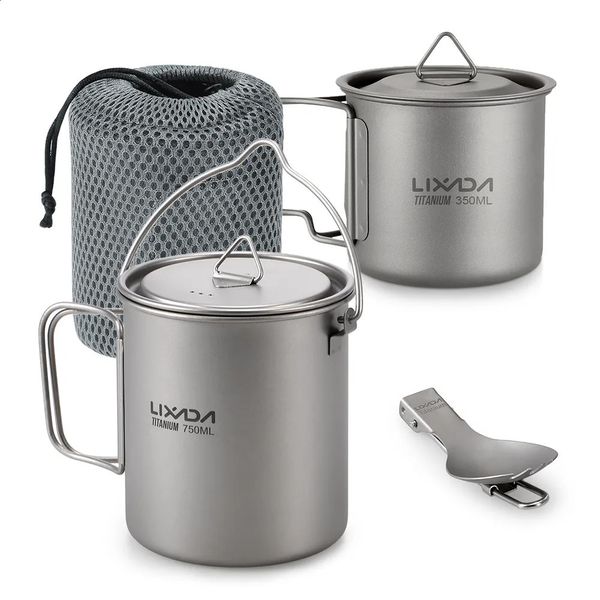 Acampamento cozinha lixada pote acampamento copo de água caneca leve 750ml 350ml spork utensílios de mesa ao ar livre 231109