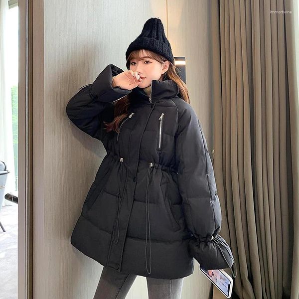 Trench da donna Giacca invernale alla moda Solido Slim Lungo Parka Donna Colletto alla coreana Una linea Plus Size Cotone imbottito Casual Cappotto spesso da donna