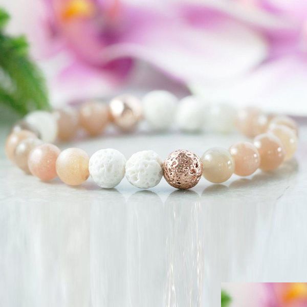 Frisado MG1054 Moonstone Difusor Pulseira Óleo Essencial Sunstone Cura Cristais Lava Rock Aromaterapia Jóias Gota Entrega Bracel Dhybs