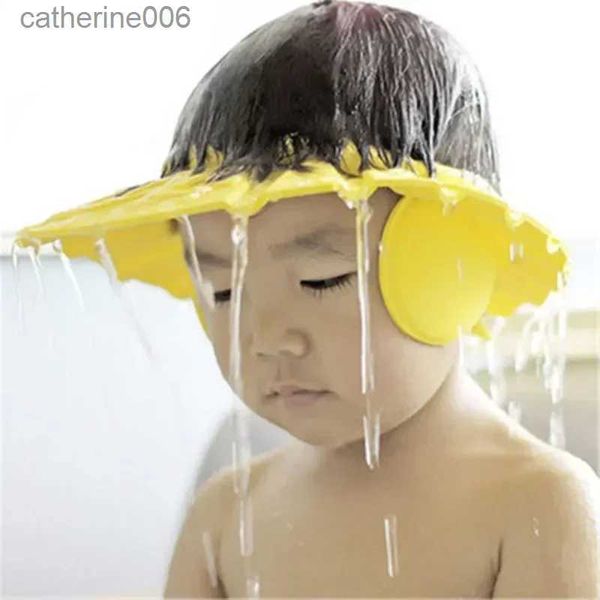 Toucas de banho seguras ajustáveis para crianças crianças à prova d'água proteção para os olhos proteção para os ouvidos viseira de banho para lavagem de cabelo protetor de cabelo shampoo chapéu para chá de bebê L231110
