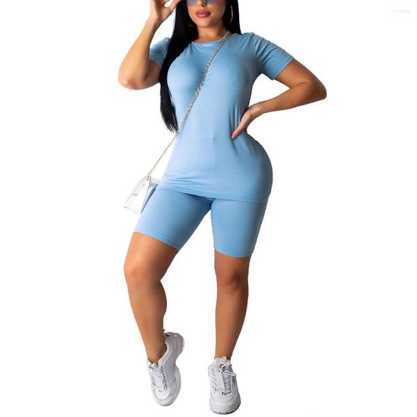 Damen Trainingsanzüge Hirigin Casual Zweiteiler Einfarbig Bodycon Trainingsanzug Rundhals Kurzarm Skiny Top Hosen Outfits