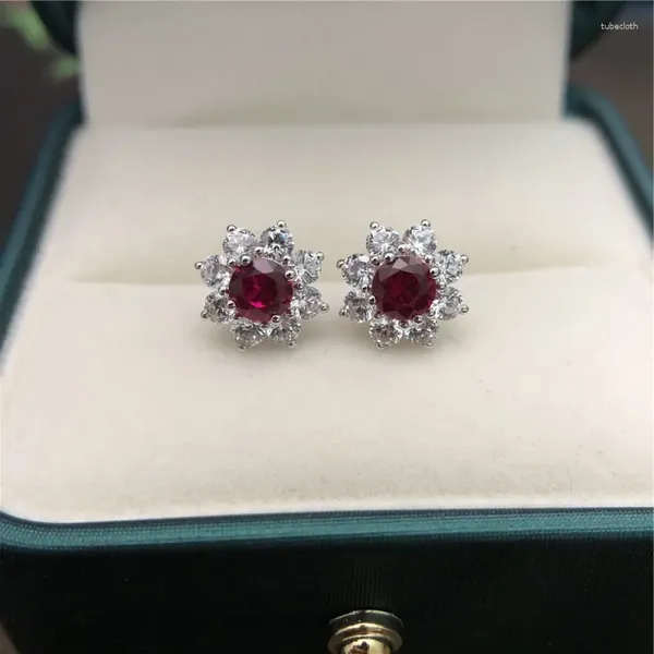 Серьги -грибки чисто белое золото 14K 0,5CT/Piece Ruby Diamond jurning Женщины красивые 585 подарок на день рождения