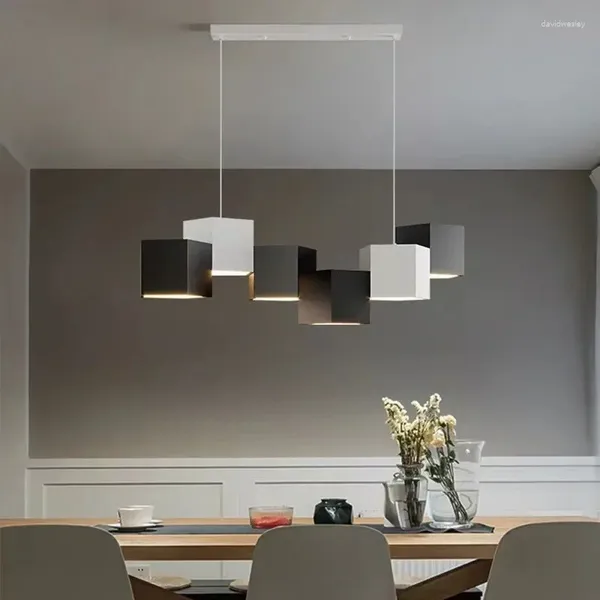 Lâmpadas pendentes modernas simples quadradas luzes led minimalista metal suspender mesa de jantar pendurado decoração de casa luminárias interiores