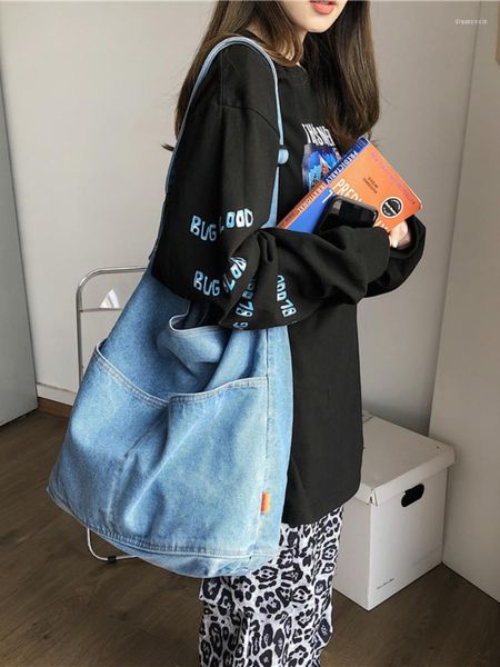 Abendtaschen Vintage Trend Denim Damen Umhängetasche Koreanischer Stil Canvas Umhängetasche Große Kapazität Shopper Einfacher Lässiger Messenger