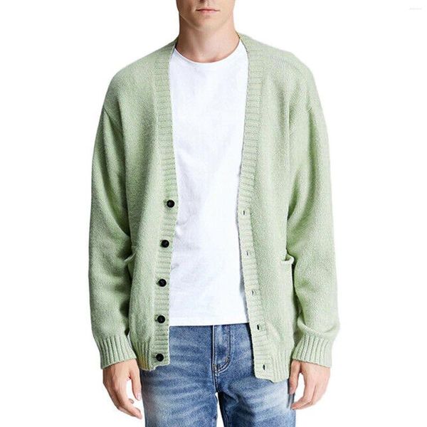 Maglioni da uomo 2024 Casual manica lunga Moda maschile Solido scollo a V Maglioni Maglieria Cardigan con bottoni Allentato