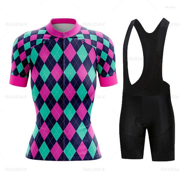 Racing Gets Women Cycling Cycling Jersey Bike Mountain Road MTB Top Feminino Bicicleta Camisa de Manga Curta Roupas de Roupas de Verão Blusa Argyle Diamond Diamond