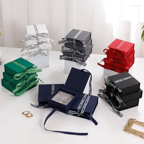 Bolsas de jóias 10 pcs papelão flip top organizador caixa com fita livro forma colar brincos pulseira anel embalagem presente