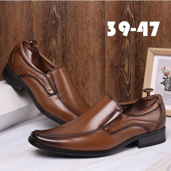 Vestido de homens plus size para sapatos de negócios deslize em mocassins quadrados de dedo do pé artesanal de couro polonês casual masculino