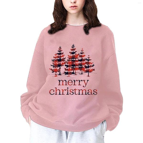 Felpe con cappuccio da donna Casual rosso e nero stampa albero di Natale con spalle scoperte maglione a maniche lunghe giacche da donna