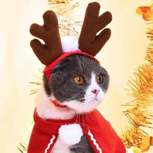 Cão vestuário gato natal capa coral veludo gatos com capuz capa com faixa elástica pet traje acessórios para festa de natal po adereços trave 231110