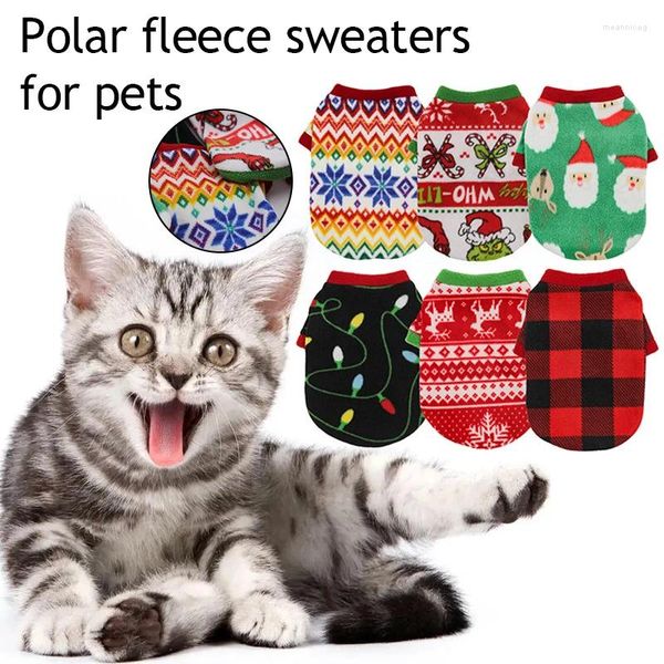 Kedi Kostümleri Kış Polar Noel Evcil Hayvan Giysileri Küçük Köpekler Kazak Yıldız Desen Köpek Sweatshirt Kısa Kollu Yuvarlak Boyun Moda