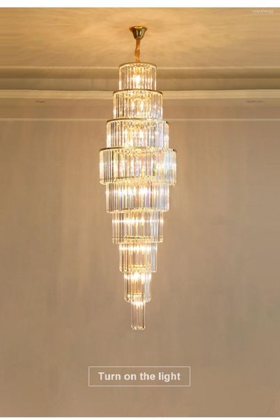 Kronleuchter Moderne LED-Luxus-Kristalltreppe Kronleuchter Beleuchtung Dekor Große klassische Cristal El Wohnzimmer Spirale lange Pendelleuchte