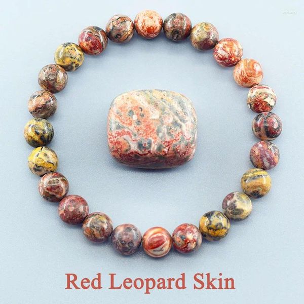 Braccialetti a maglie Bracciale in pietra di giada naturale pelle di leopardo rosso Homme Yoga Meditazione Gioielli di guarigione energetica per le donne Bracciale elastico