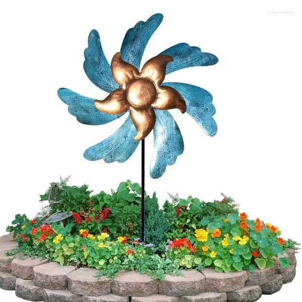 Decorações de jardim giratório giratório decorativo metal quintal arte moinho escultura moinho de vento de ferro para gramado ao ar livre decoração do pátio