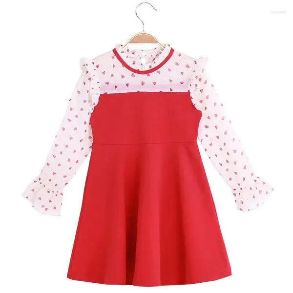 Mädchen Kleider Mädchen Kleid Lässige Rundhals Kinder Kleidung Frühling Und Herbst Langarm Liebe Nähen Kinder Kleidung