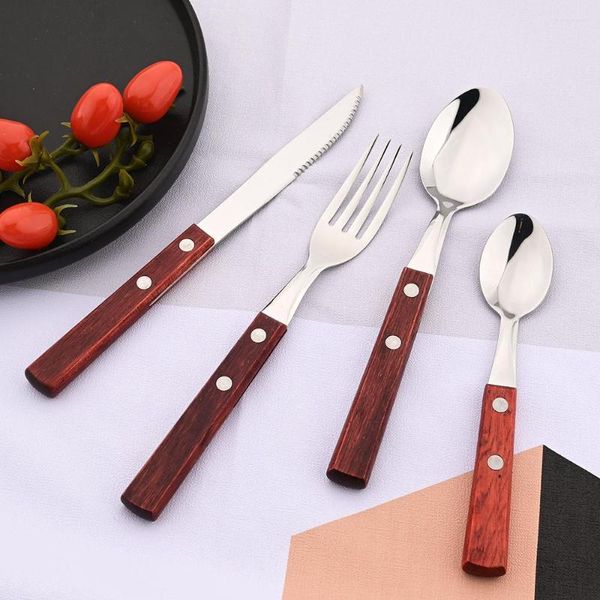 Conjuntos de utensílios de jantar 1/4pc Calhas de madeira de madeira vermelha